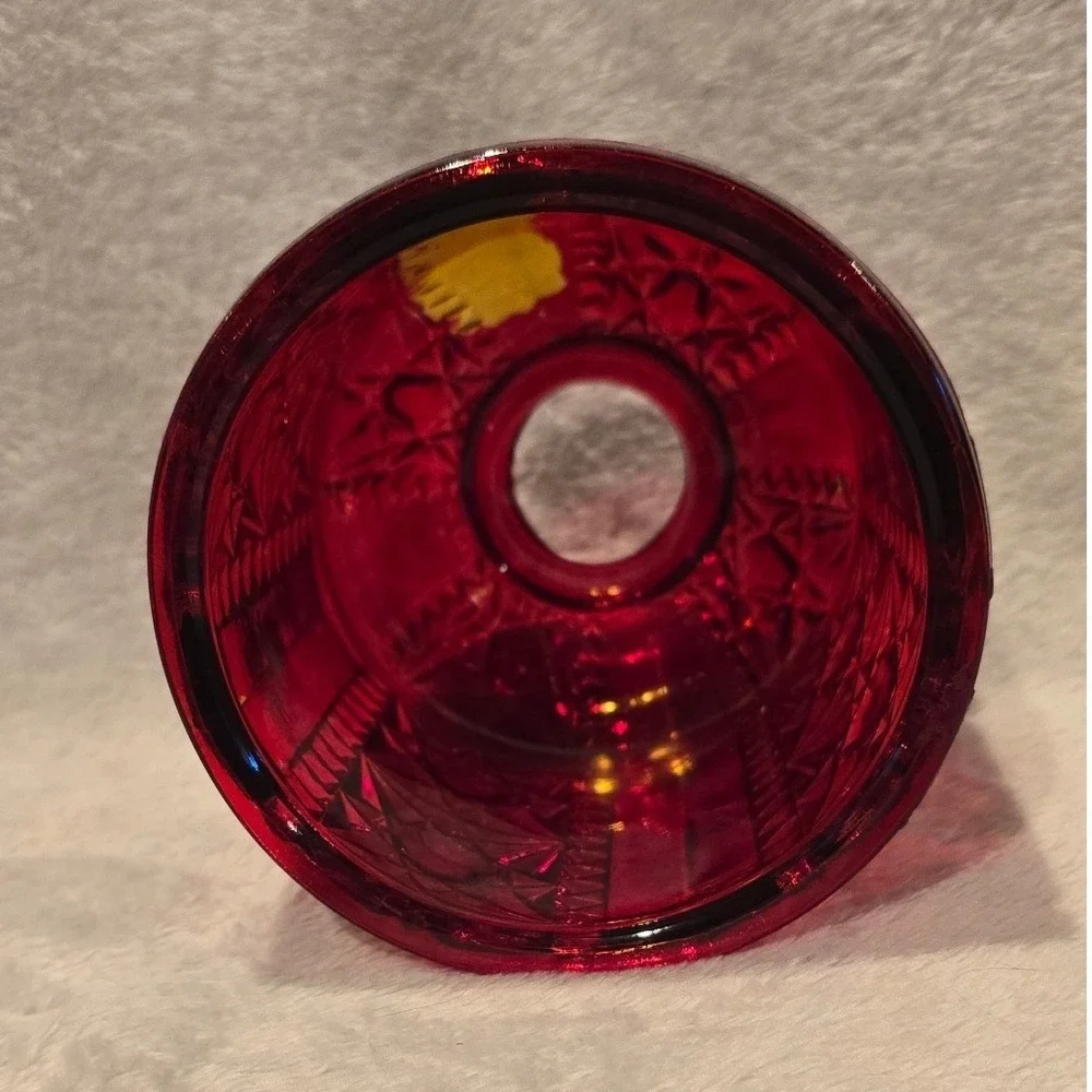 Vintage Indiana Glass Stars and Bars Ruby Flash‎ Red Fairy Lamp Candle Holder